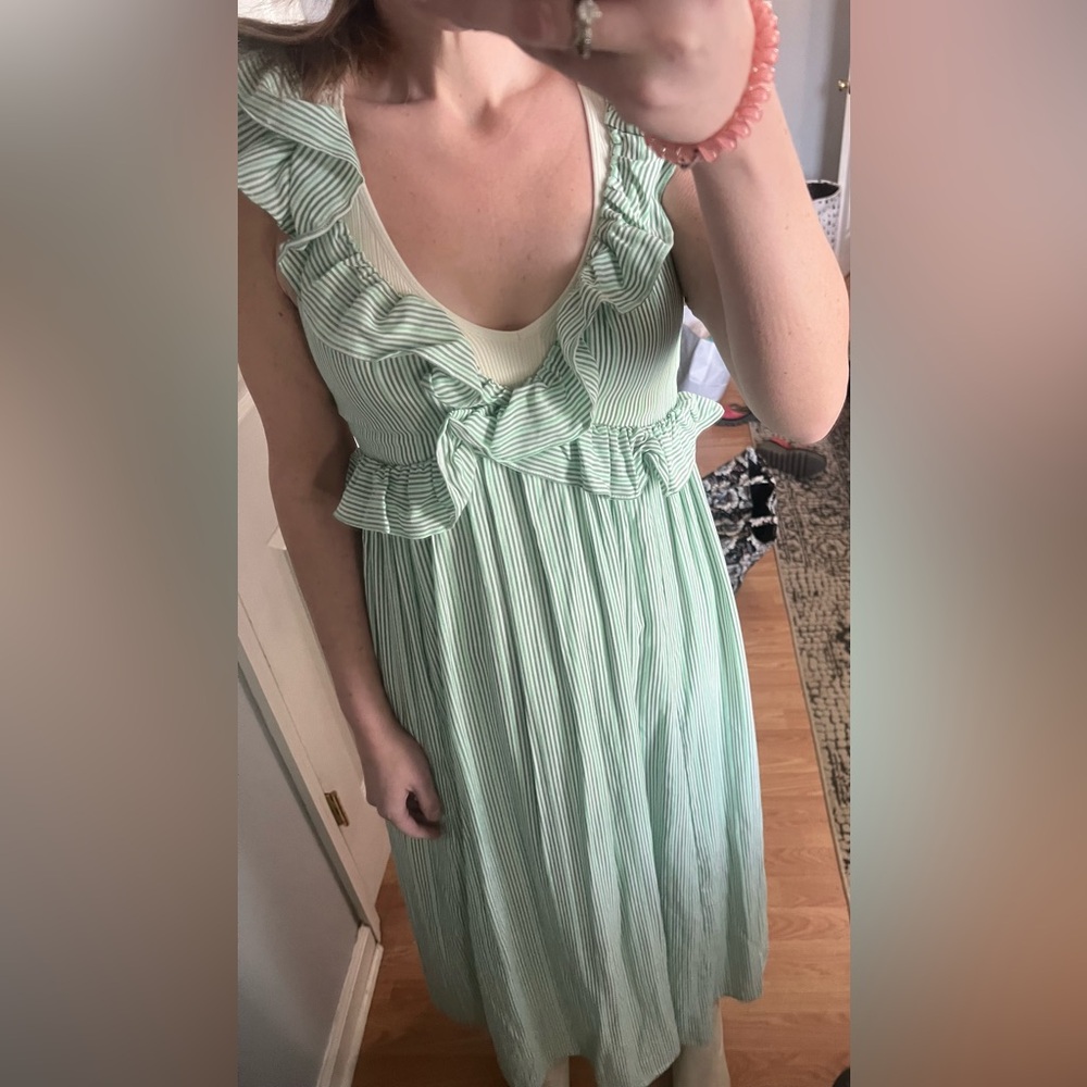 NWOT Meet me in Santorini Green and. White Striped Maxi Dress - Picture 4 of 6